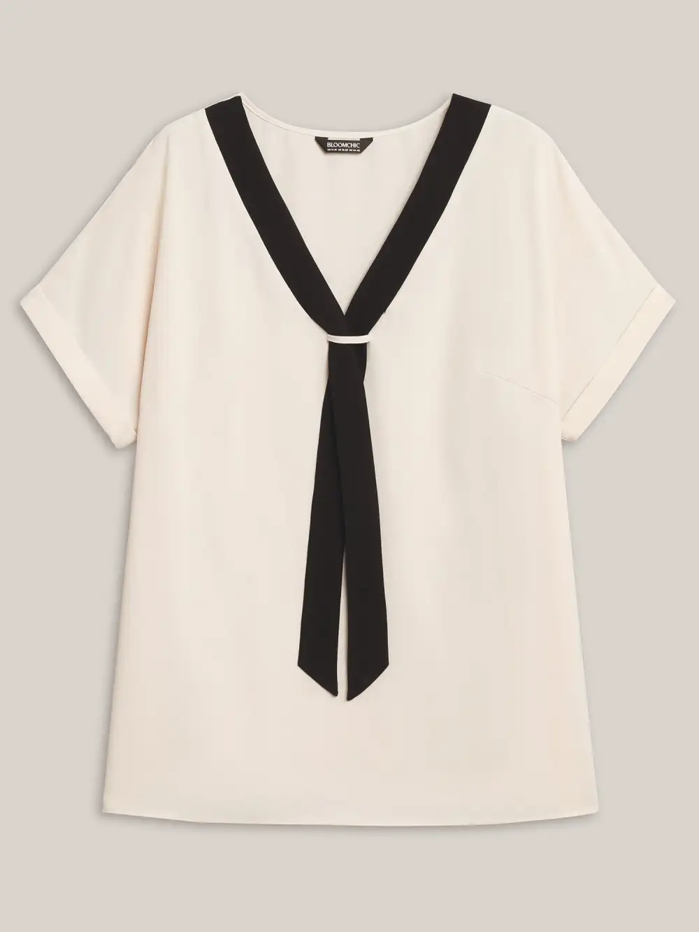 Collar Tie Color Contrast Blouse