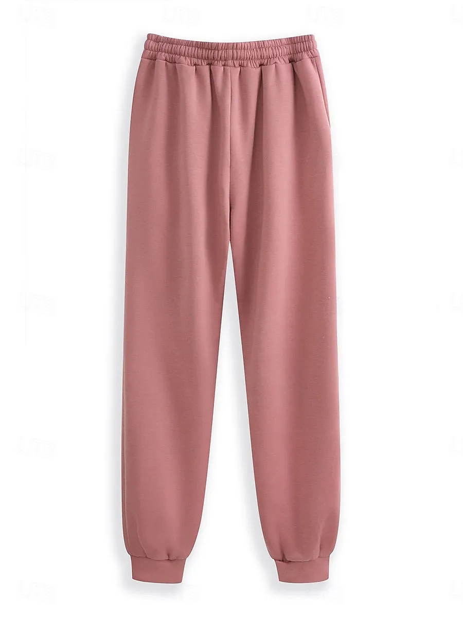 Women's Daily Stylish Two Piece Sets Tracksuit Pants Sets Long Sleeve Hooded Graphic Letter Drawstring Print Casual Daily Black Pink Dark Pink Fall Regular Fit