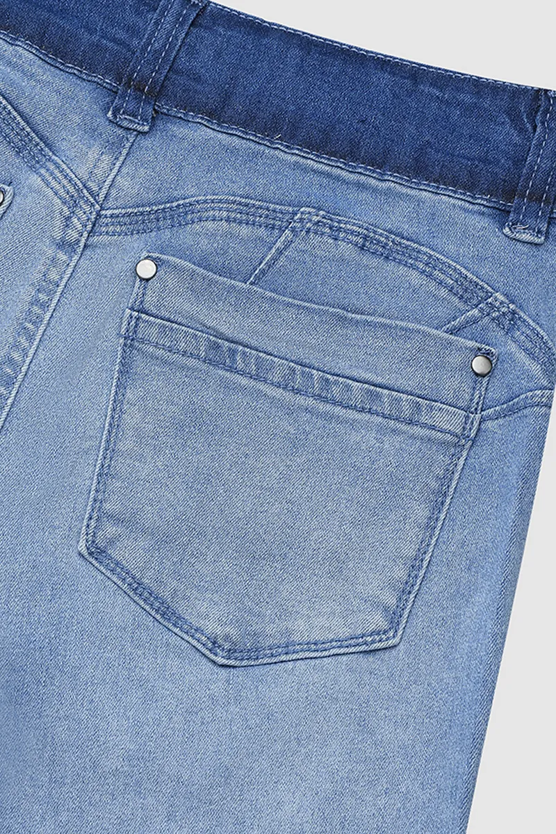 Ripped Button Front Roll Up Hem Jeans