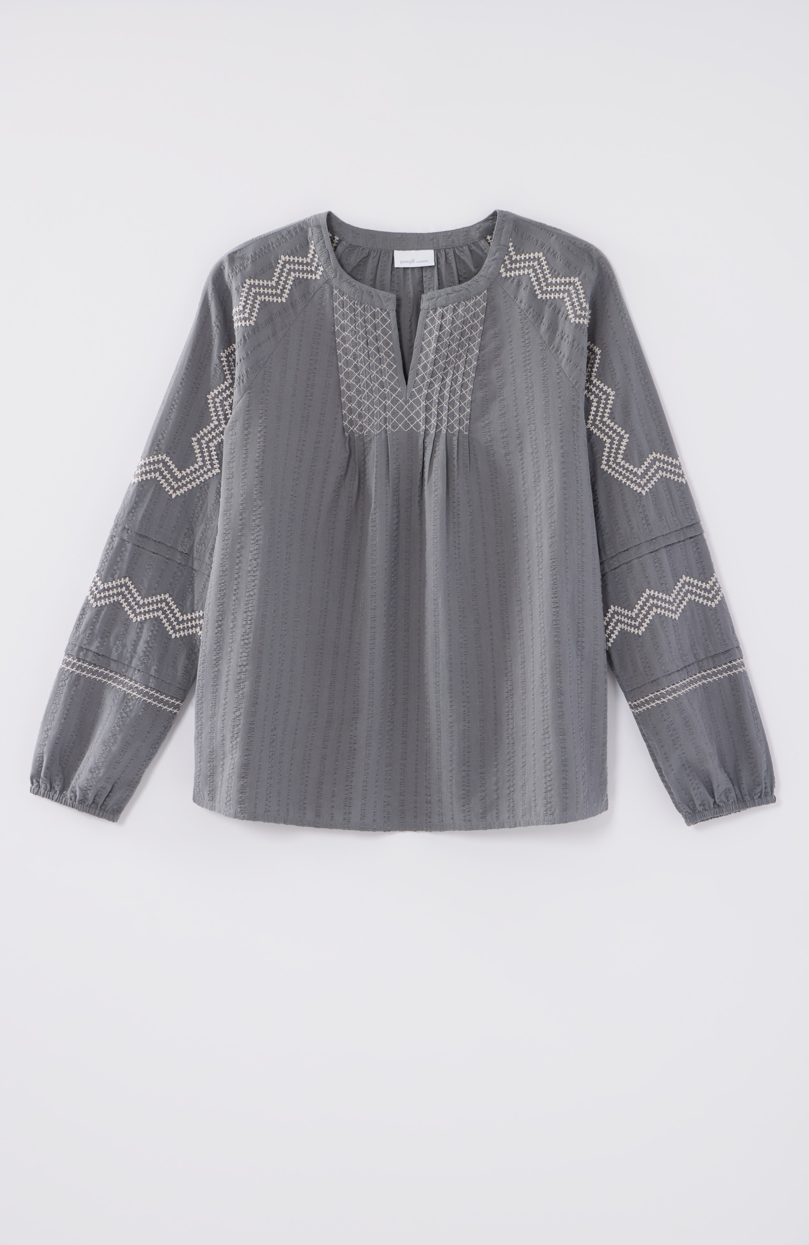 Pure Jill Pintucked Embroidered Blouse