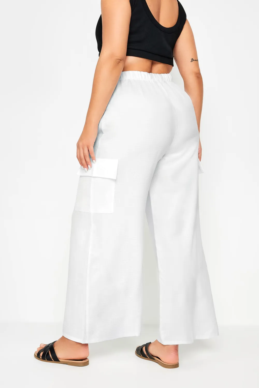 YOURS Curve Khaki Green Linen Look Cargo Trousers