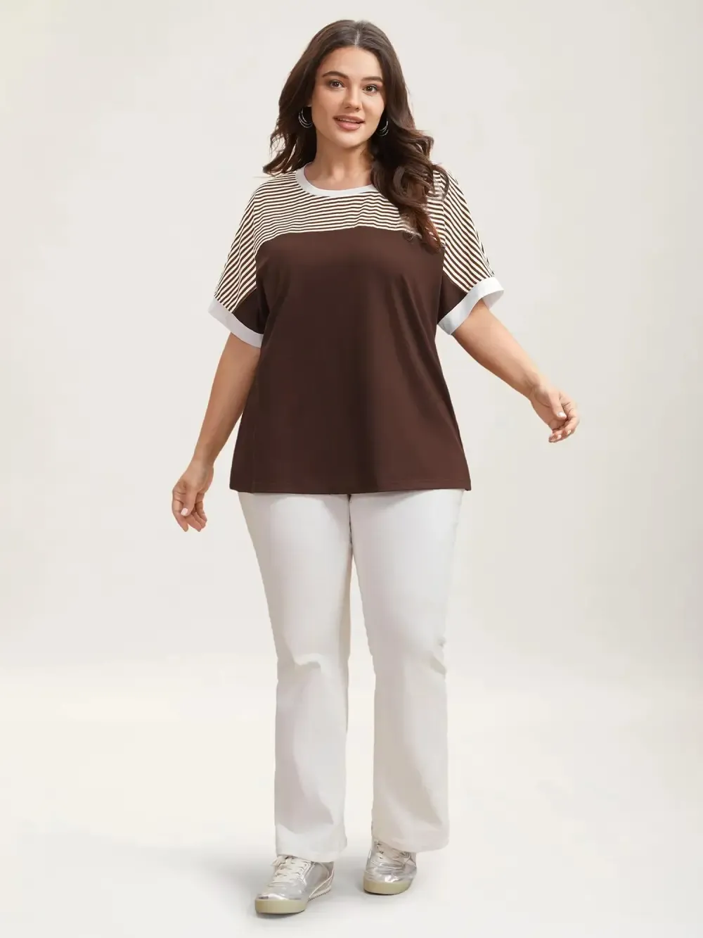 Solid and Striped Contrast Hem T-Shirt