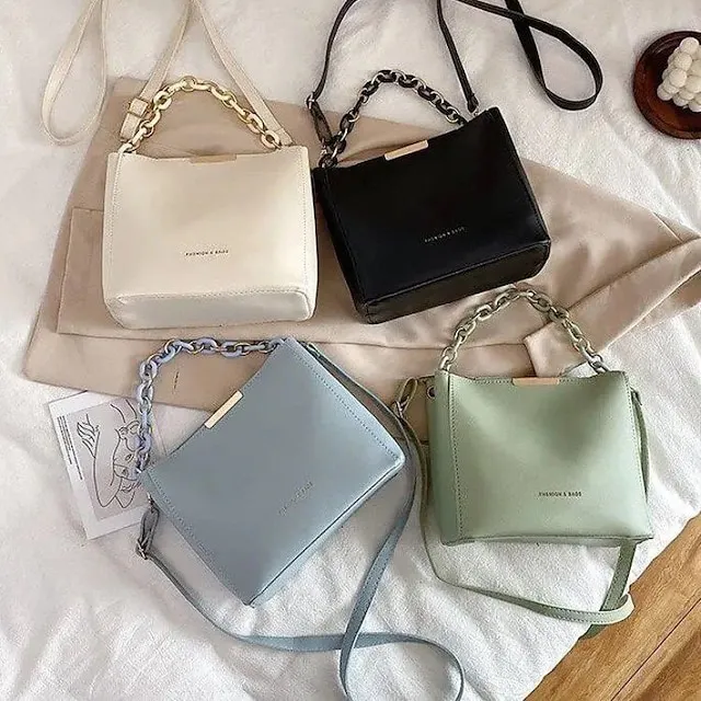 Women's Crossbody Bag PU Leather Daily Holiday Chain Large Capacity Waterproof Breathable Solid Color Black Blue Green