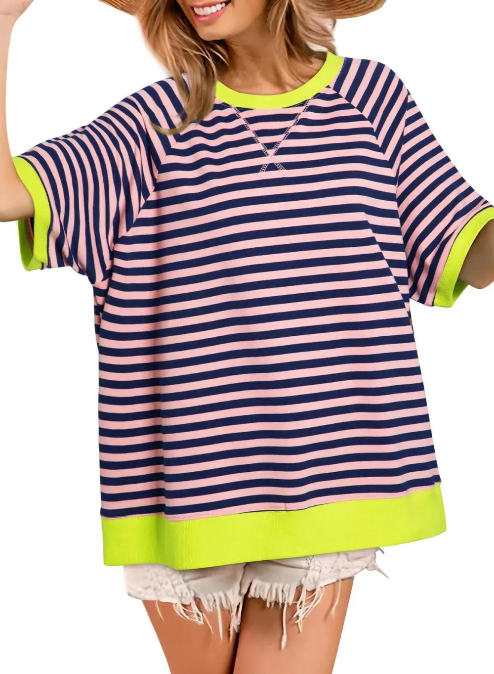 ✨Women's Oversized Striped Color Block Casual T-Shirt