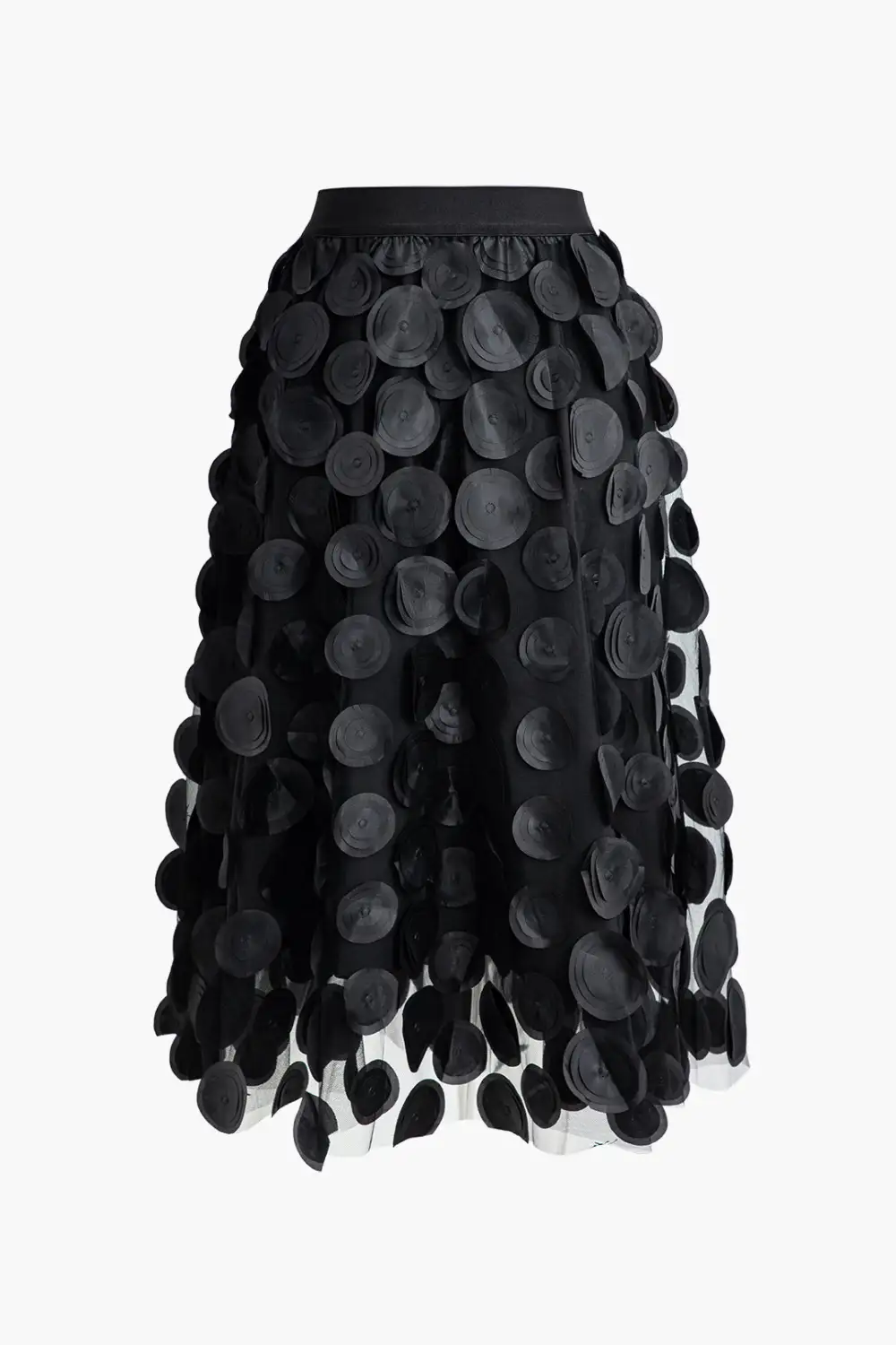 3D Dotted Applique High Waisted A-Line Midi Skirt