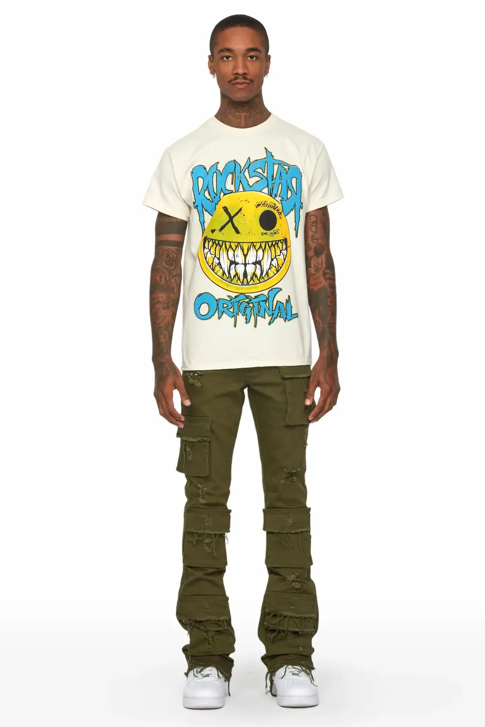 Zander Green Stacked Flare Cargo Jean