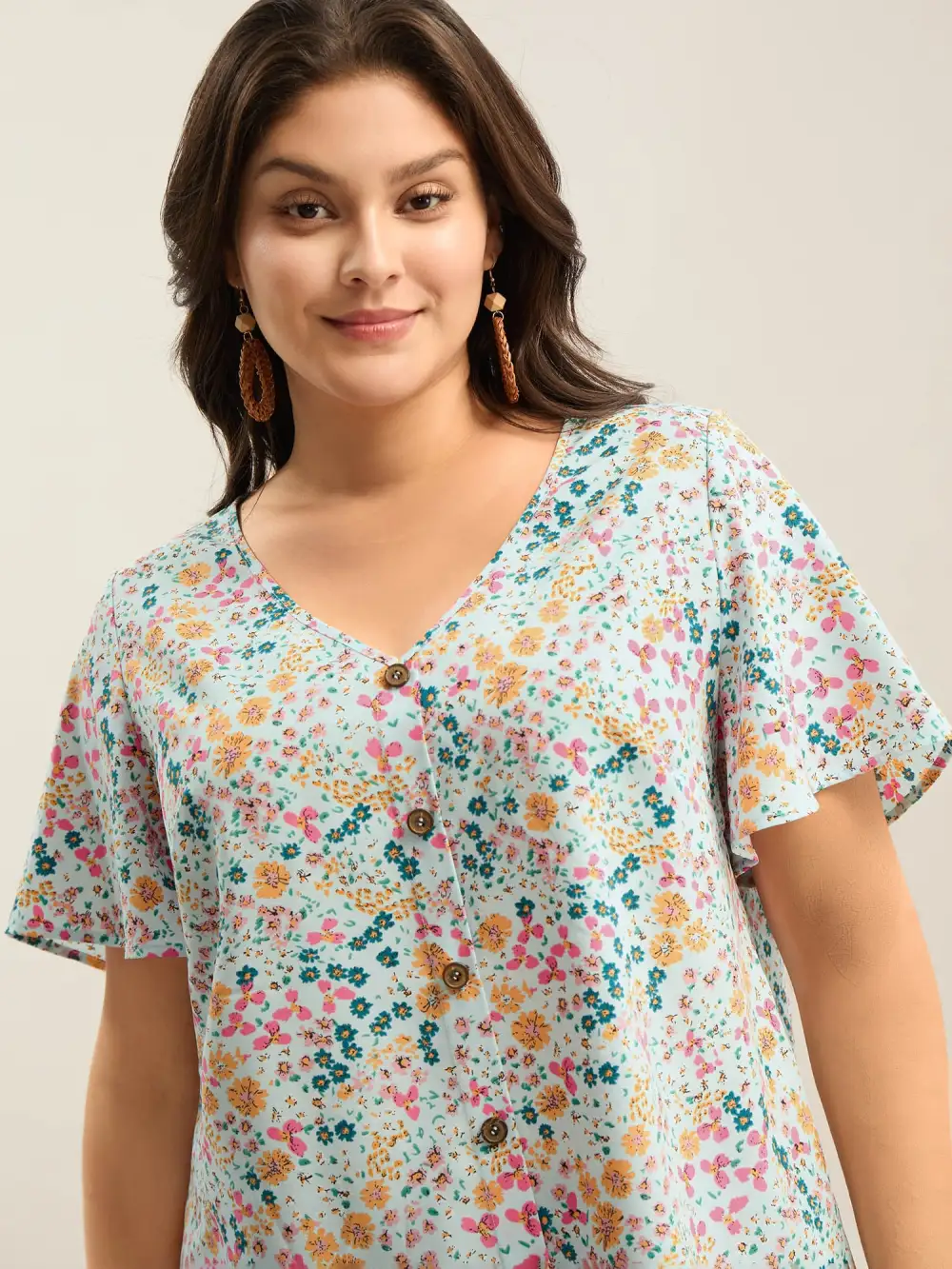 Floral Print V-Neck Flowy Blouse