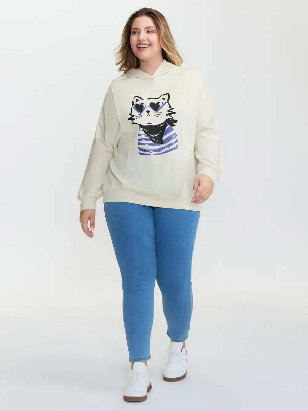 Supersoft Cat Embroidered Sequin Hoodie