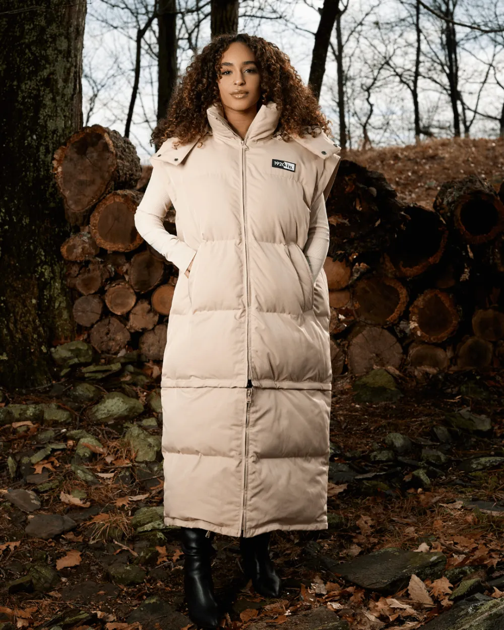 Tan Sesame Long Utility Puffer