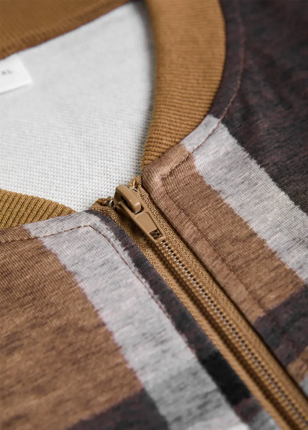 Dark Coffee Zipper Plaid Long Sleeve Stand Collar Jacket