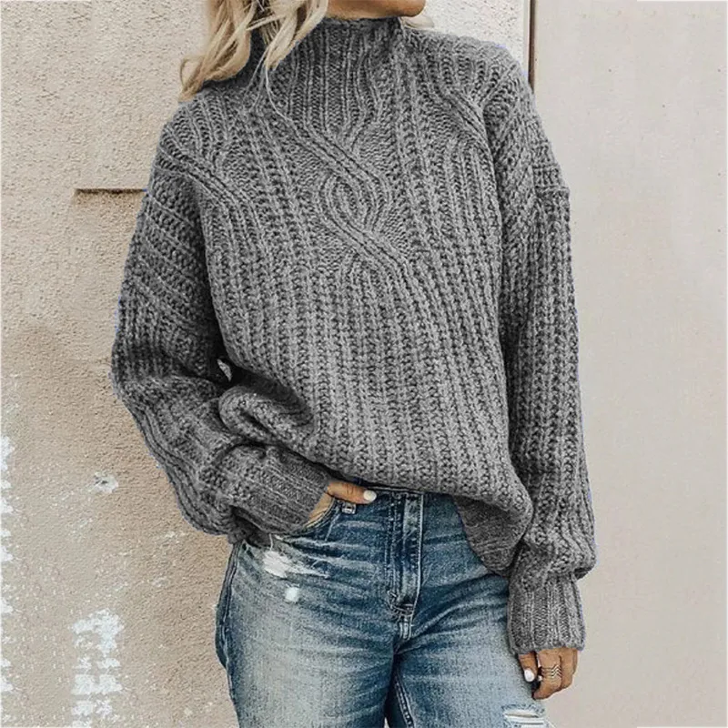 Turtleneck Twist Solid Color Knit Sweater