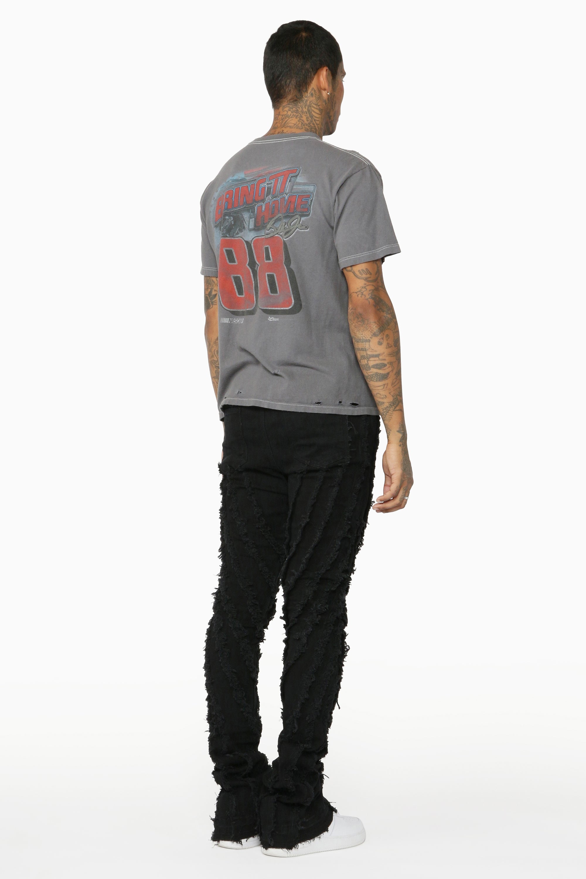 Lazer Black Stacked Flare Jean