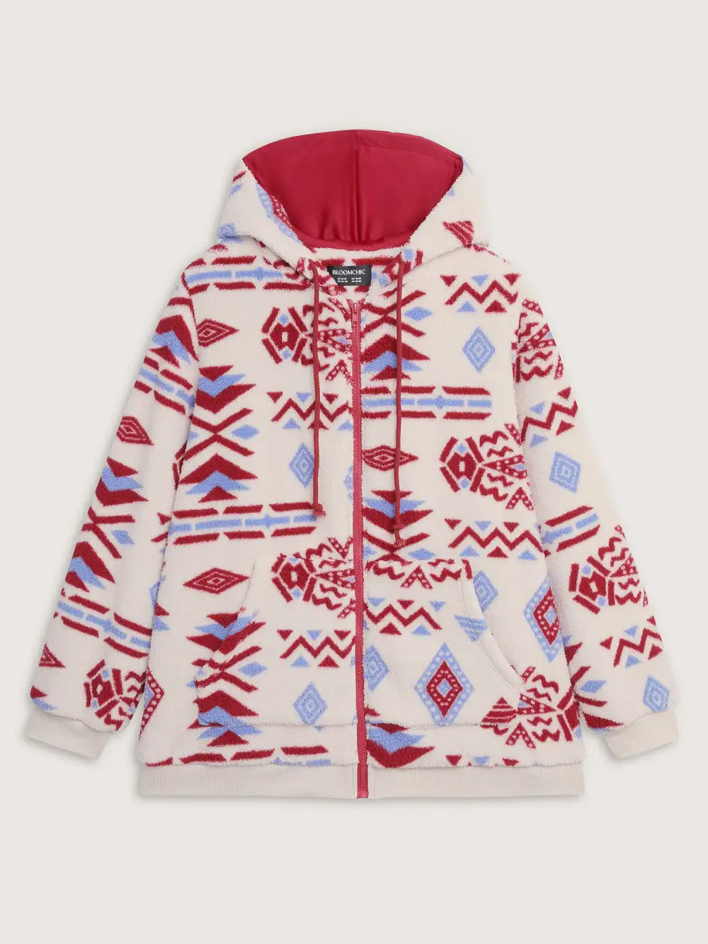Holiday Pattern Zipper Contrast Jacket