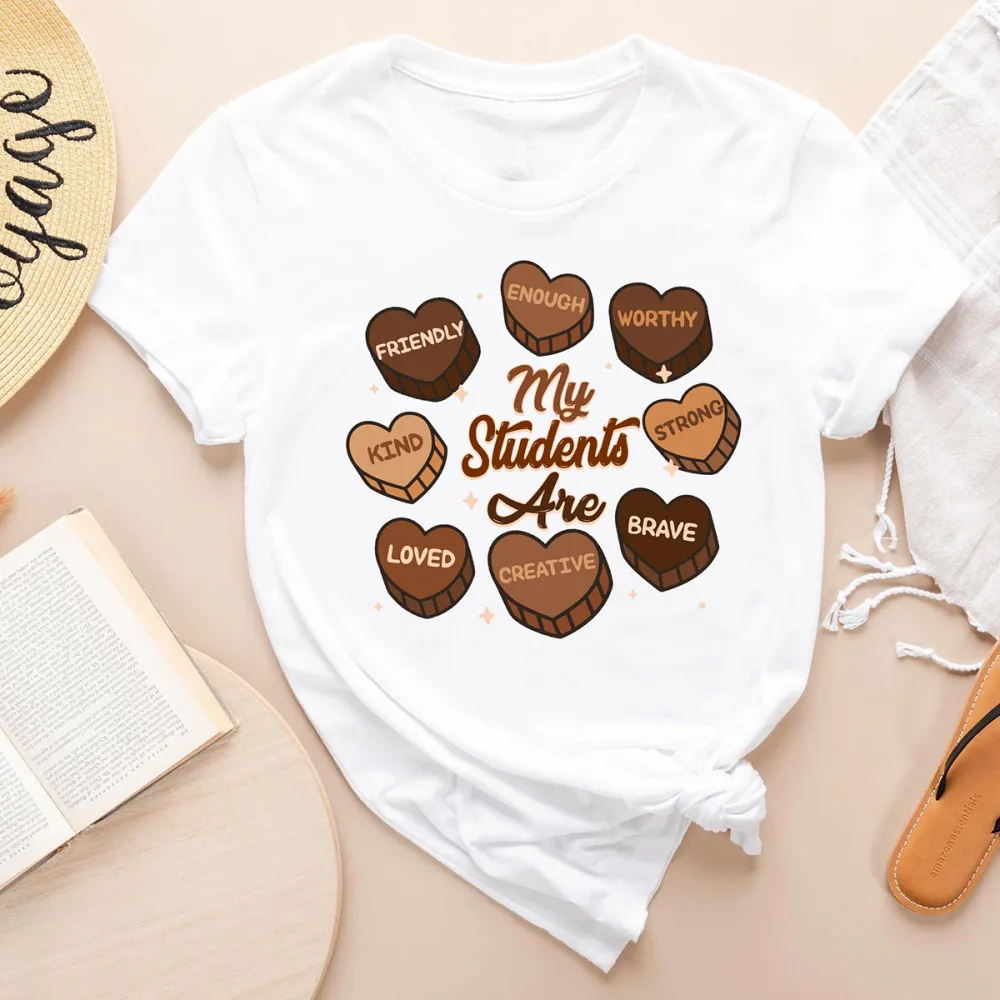 My Black Student Are Enough Worthy Strong Brave Creative Loved Kind Friendly Printed Round Neck Short Sleeve T-Shirt