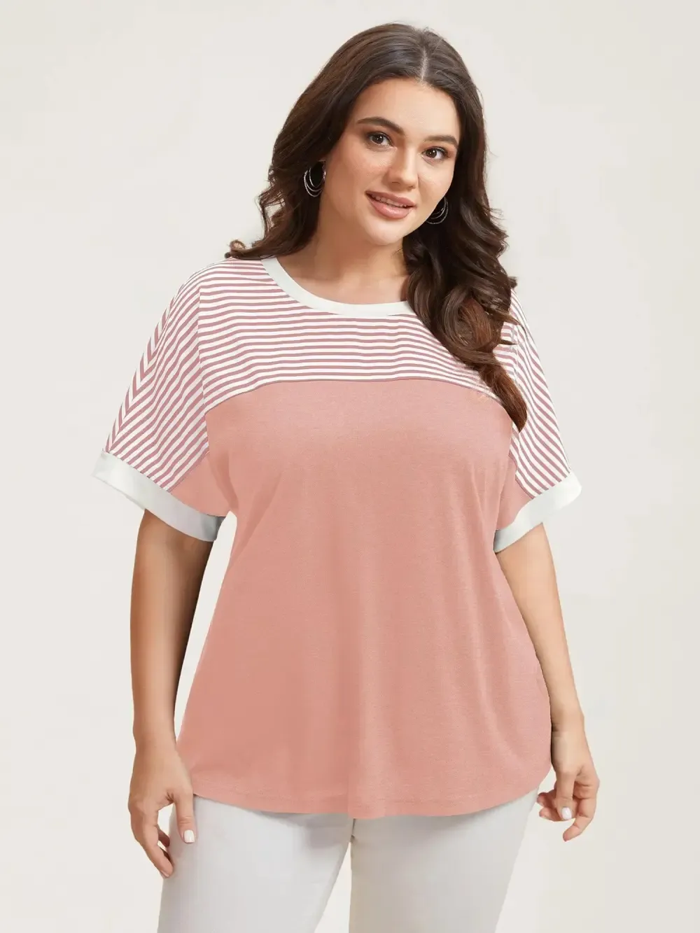 Solid and Striped Contrast Hem T-Shirt