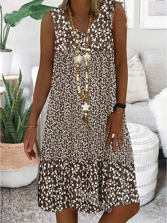 Women's Casual Dress Shift Dress Tank Dress Floral Ditsy Floral Print V Neck Midi Dress Basic Classic Daily Date Sleeveless Summer Spring