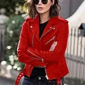 Women's Faux Leather Jacket Comfortable Full Zip Fashion Street Style Plain Outdoor Casual Daily Regular Turndown Regular Fit Long Sleeve Outerwear Silver Black Pink Spring Fall