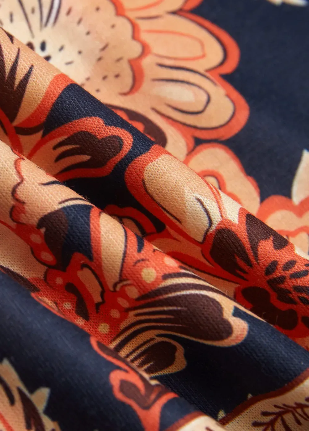 Dark Blue Circular Ring Floral Print Sleeveless Dress