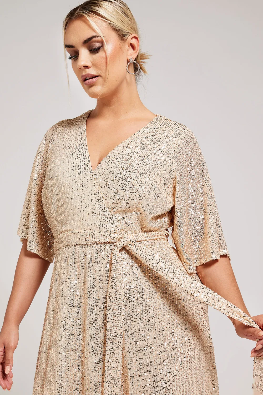 YOURS LONDON Curve Navy Blue Sequin Wrap Dress