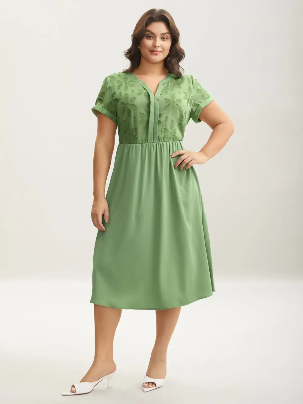 Sheer Back Textured Cut-Out Midi Dress