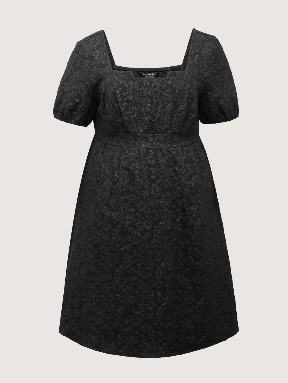 Solid Jacquard Puff Sleeve Midi Dress
