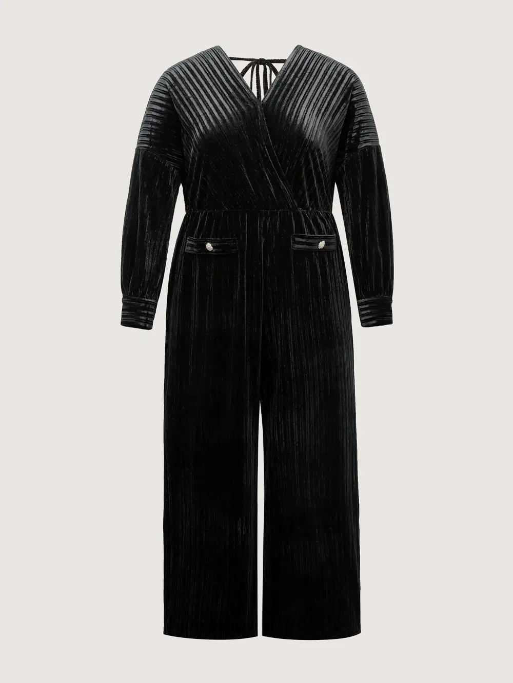Textured Velvet Sheer Back Pockets Jumpsuit