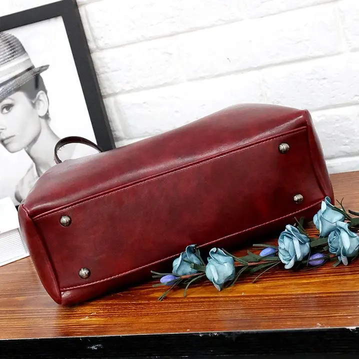 Ladies retro four-piece large-capacity Picture-mother bag, solid color handbag, one-shoulder diagonal bag