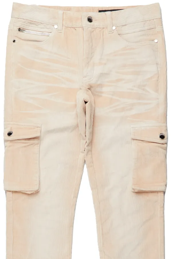 Jaylen Beige Stacked Flare Corduroy Pant