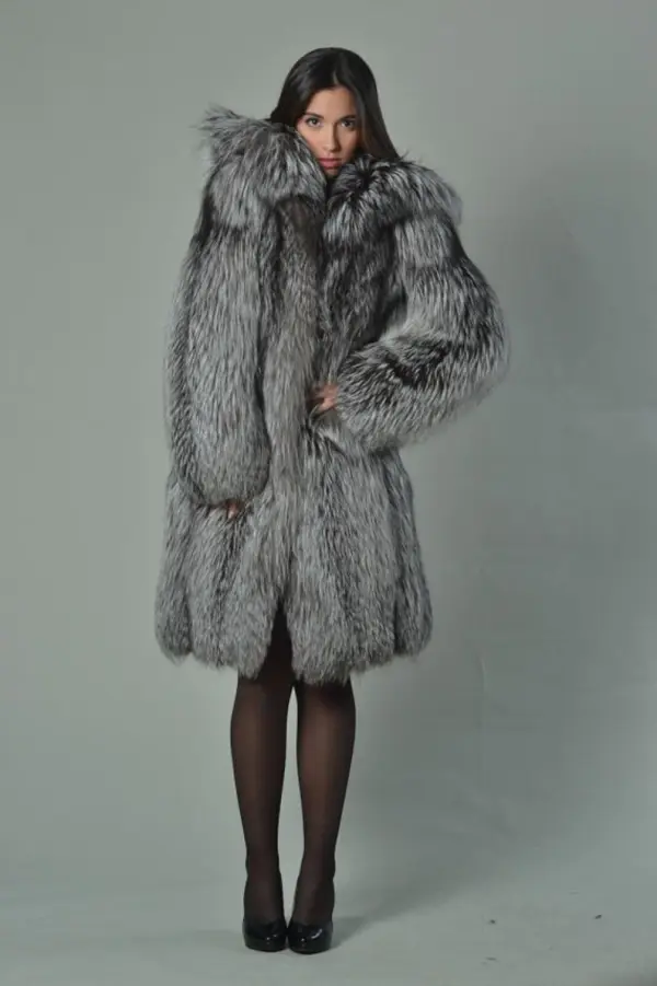 Silver Fox Fur Knee Length Jacket
