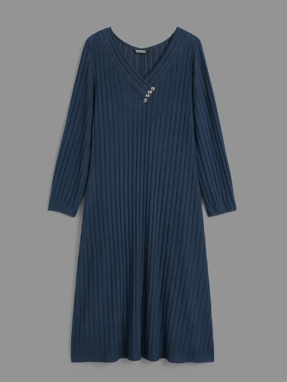 Plain Rib Knit Button Detail Dress