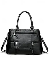 Women's Large Faux Leather Shoulder Tote Bag with Multiple Pockets, Stylish Handbag for Work, Travel and Everyday Use