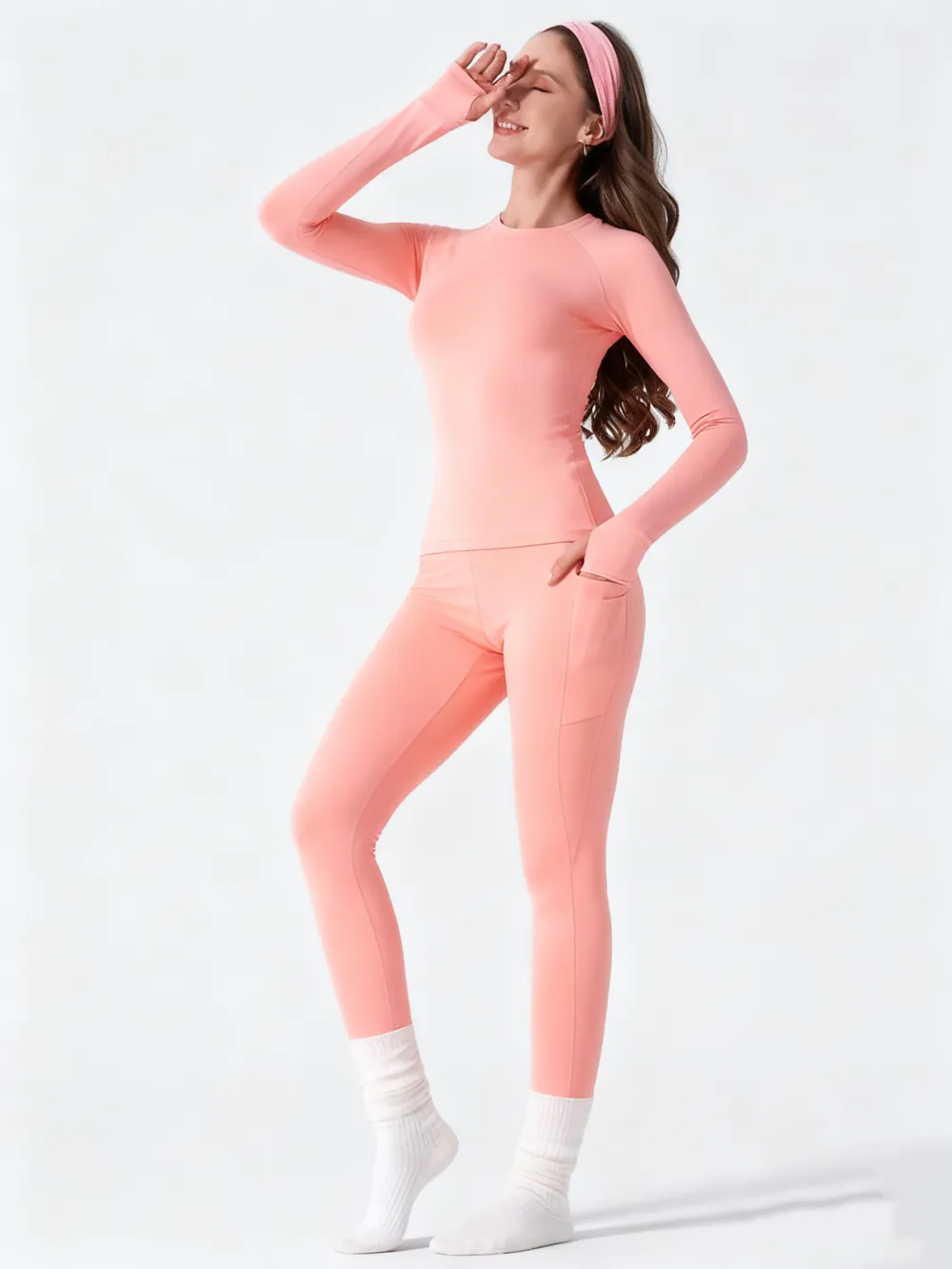 Women's Sporty Yoga Set, Raglan sleeves Top with Thumbholes