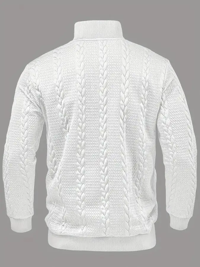 Men'S Vintage Jacquard Fabric Button-Down Stand Collar Long-Sleeved Sweatshirt