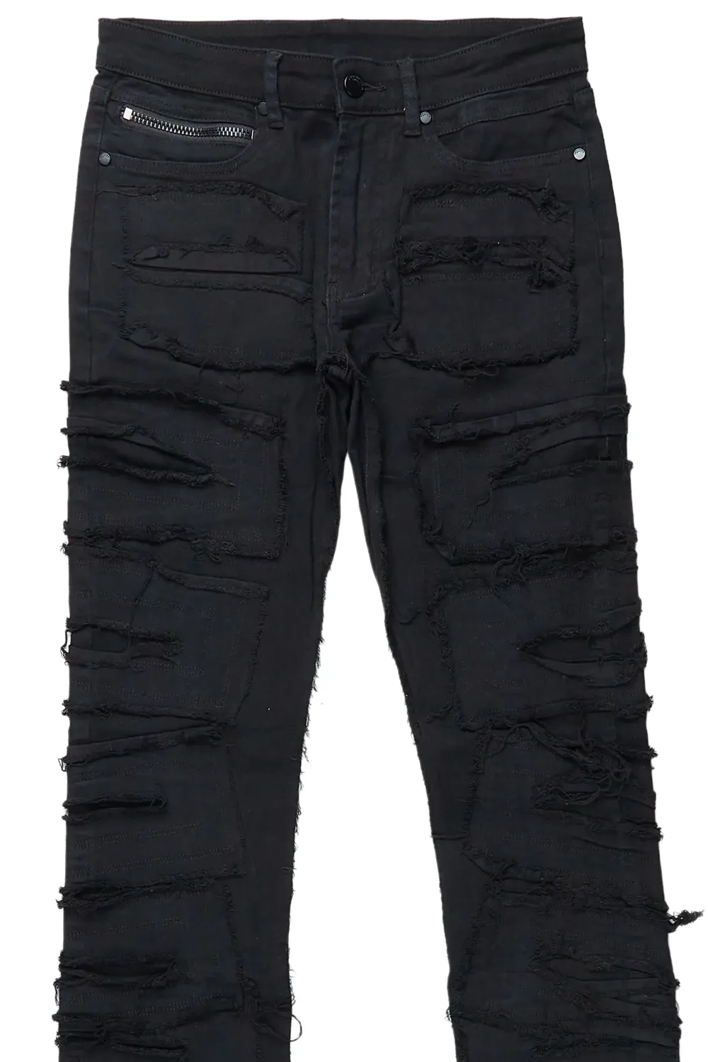 Wayland Black Stacked Flare Jean