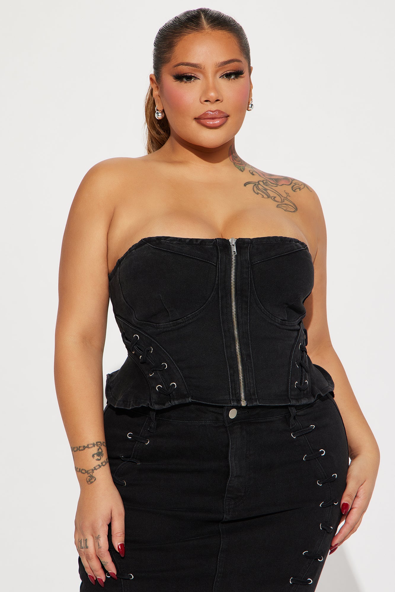 Take Control Denim Skirt Set - Black