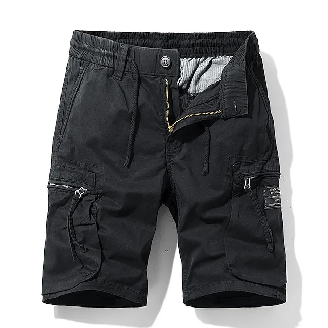 Men's Cargo Shorts Hiking Shorts Elastic Waist Multi Pocket Multiple Pockets Plain Comfort Breathable Knee Length Casual Daily Fashion Streetwear ArmyGreen Black