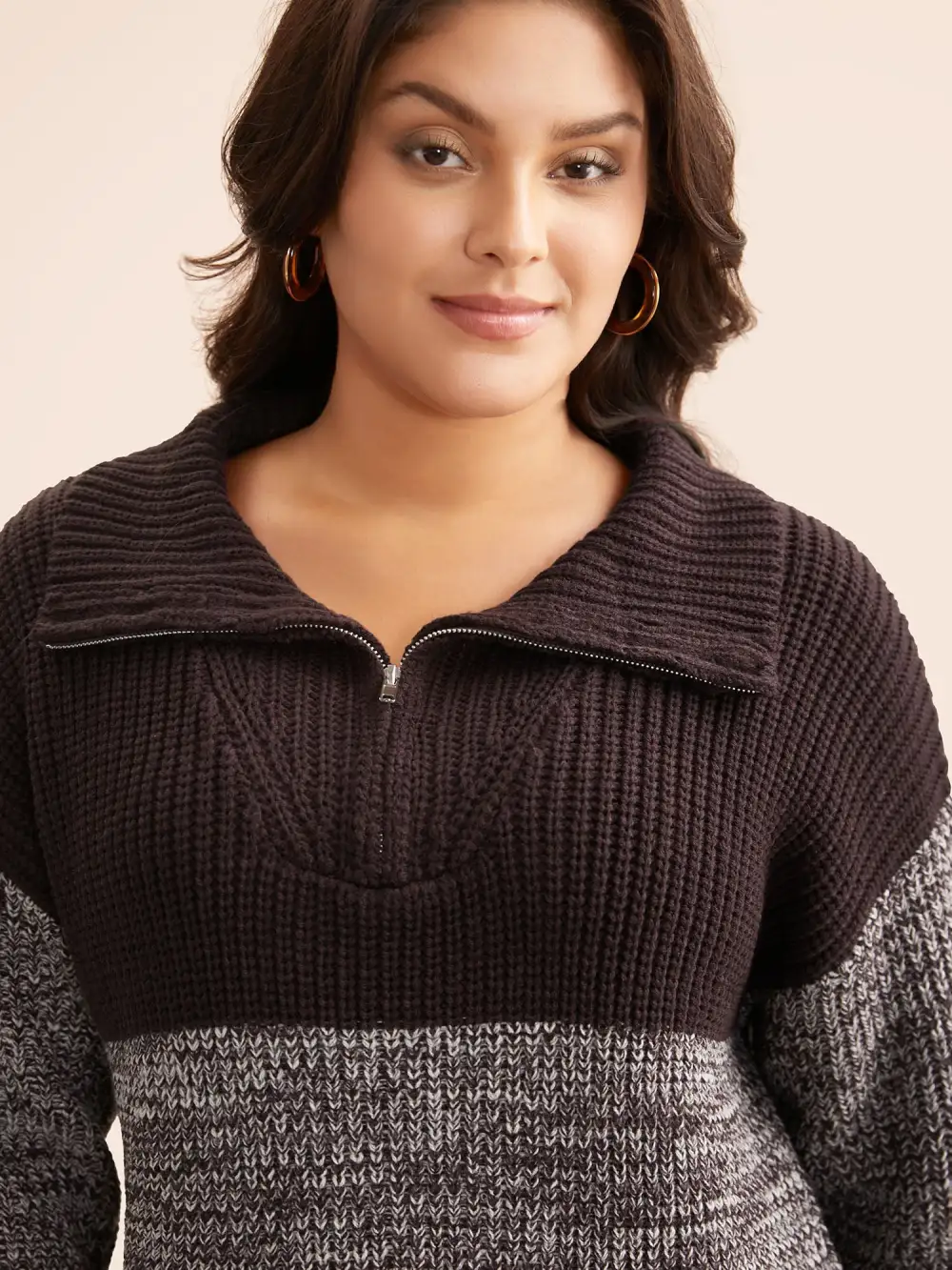 Contrast Textured Half Zip Pullover