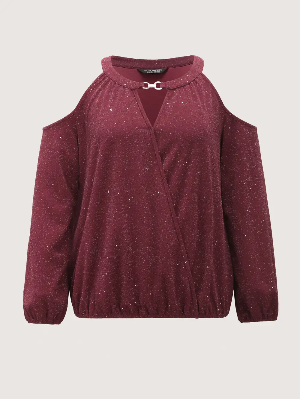 Shimmery Silk Wrap Cut-Out Shoulder Blouse