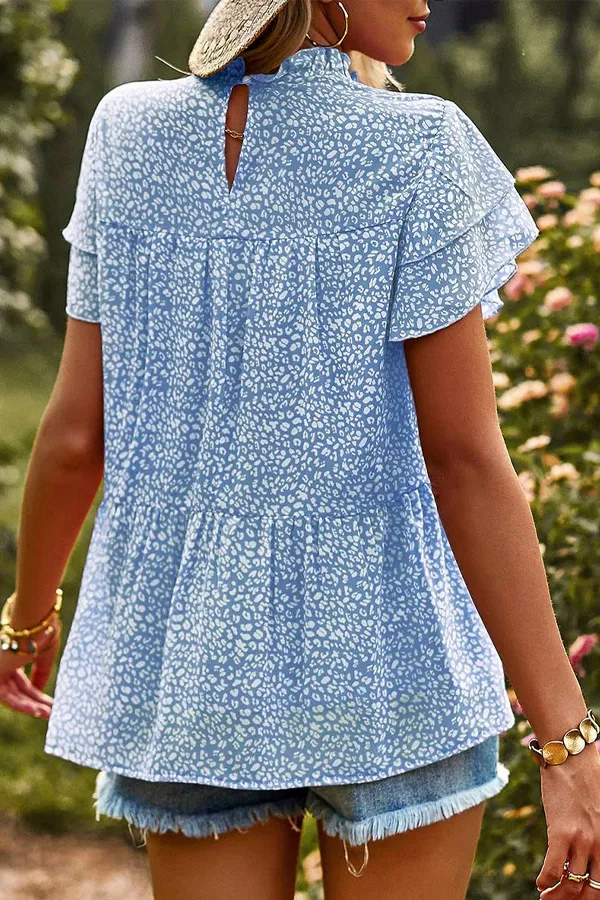 Animal Print Ruffle Chiffon T-Shirt