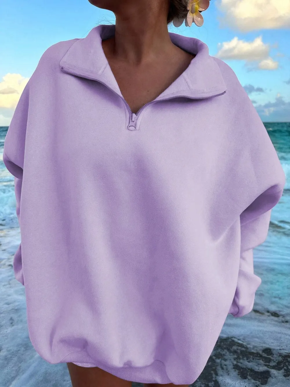 Half Zipper Pullover Sweatshirt With Long Sleeves