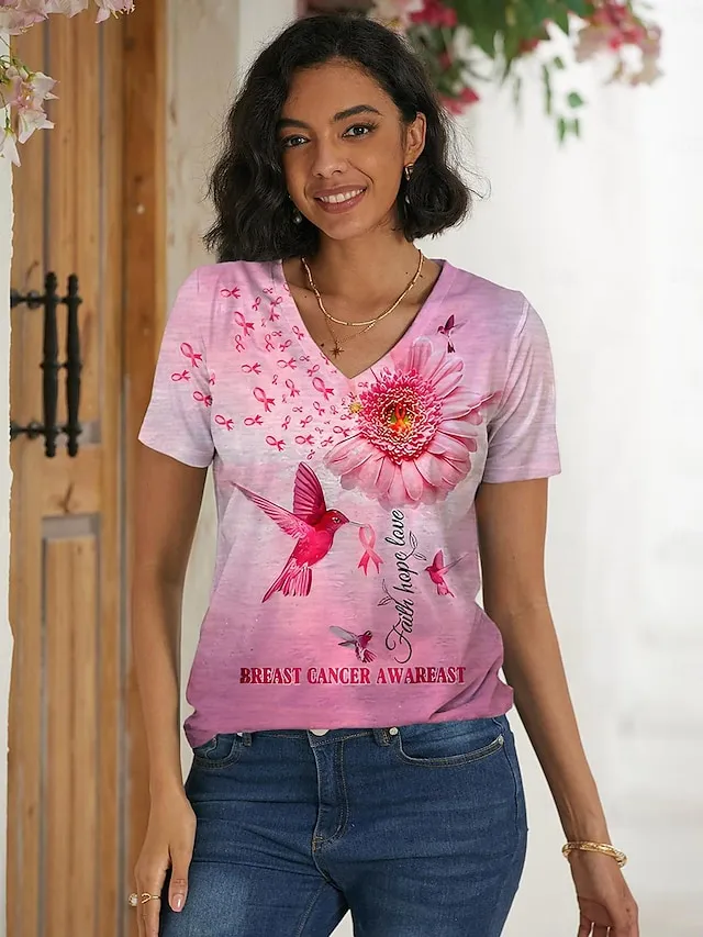 Women's T shirt Tee Graphic Abstract Print Daily Weekend Basic Neon & Bright Short Sleeve V Neck Yellow