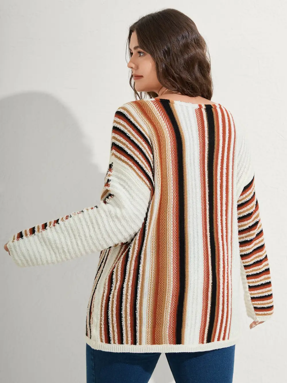 Earthy Stripes Drop Shoulder Lightweight Pullover