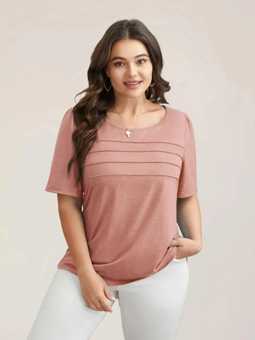 Seamed Round Neck Fitted T-Shirt