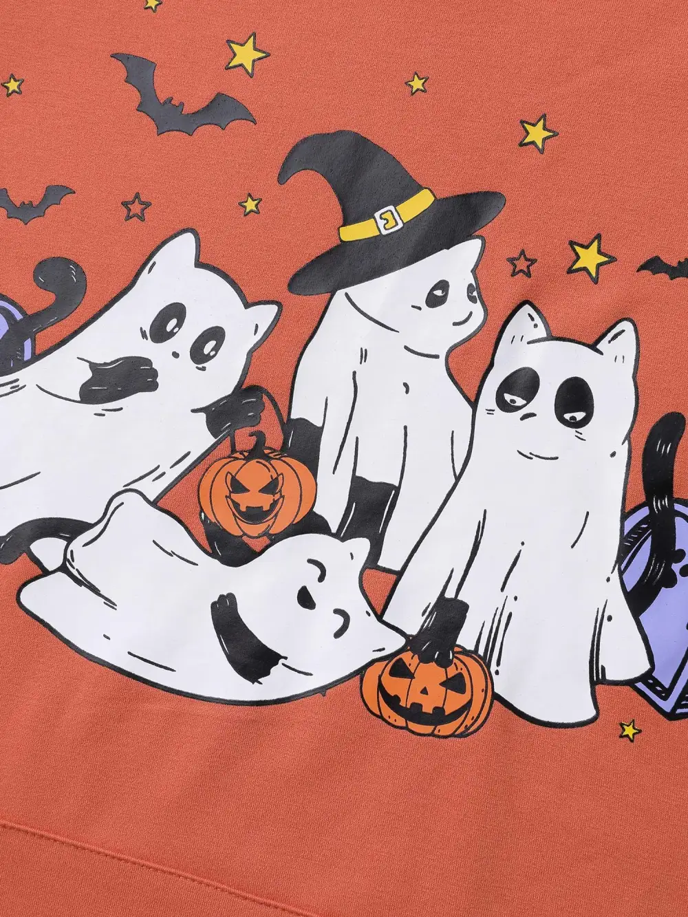 Halloween Ghost Print Solid Hoodie