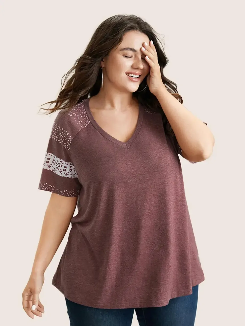 Ditsy Floral Colorblock Contrast Raglan Sleeve T-Shirt