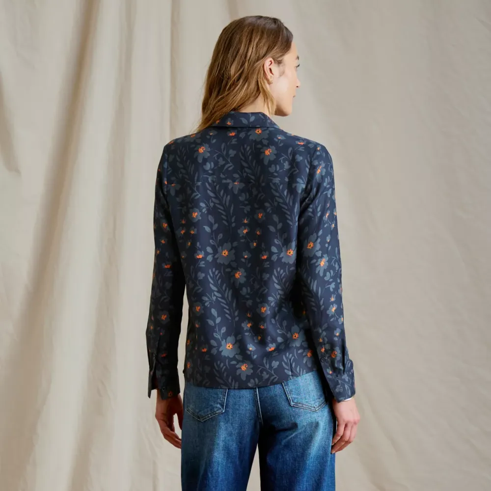 Washable Printed Silk Long-Sleeve Shirt