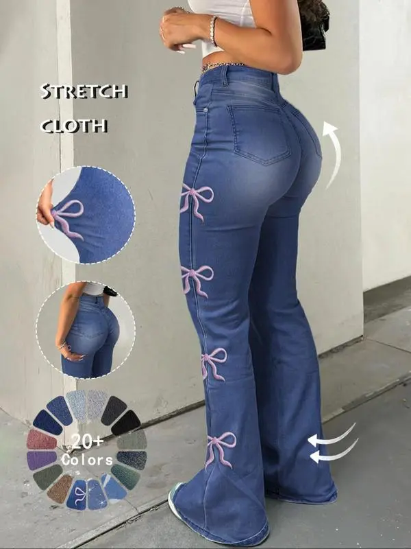 Women's High Waist Flare Jeans – Casual Button Fly Bell Bottom Denim Trousers