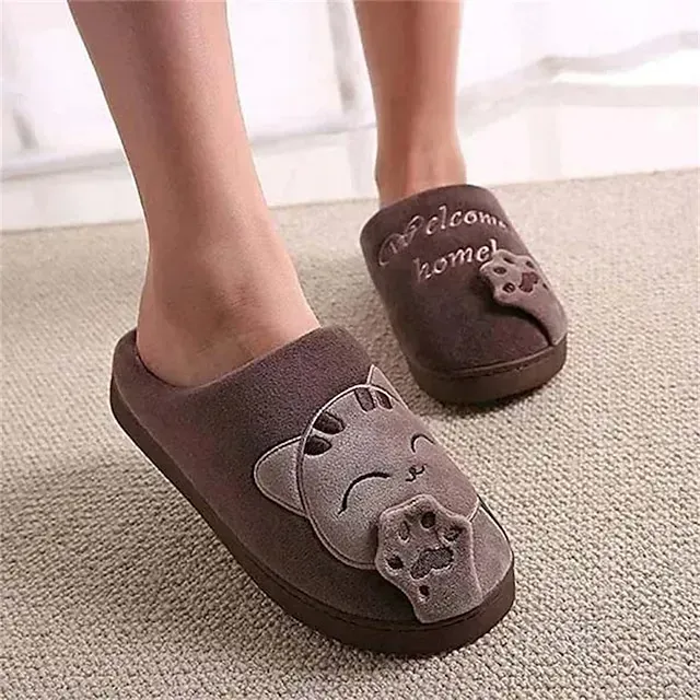 Women's Cute Cat Slippers with Plush Lining for Indoor Comfort - Welcome Home Design
