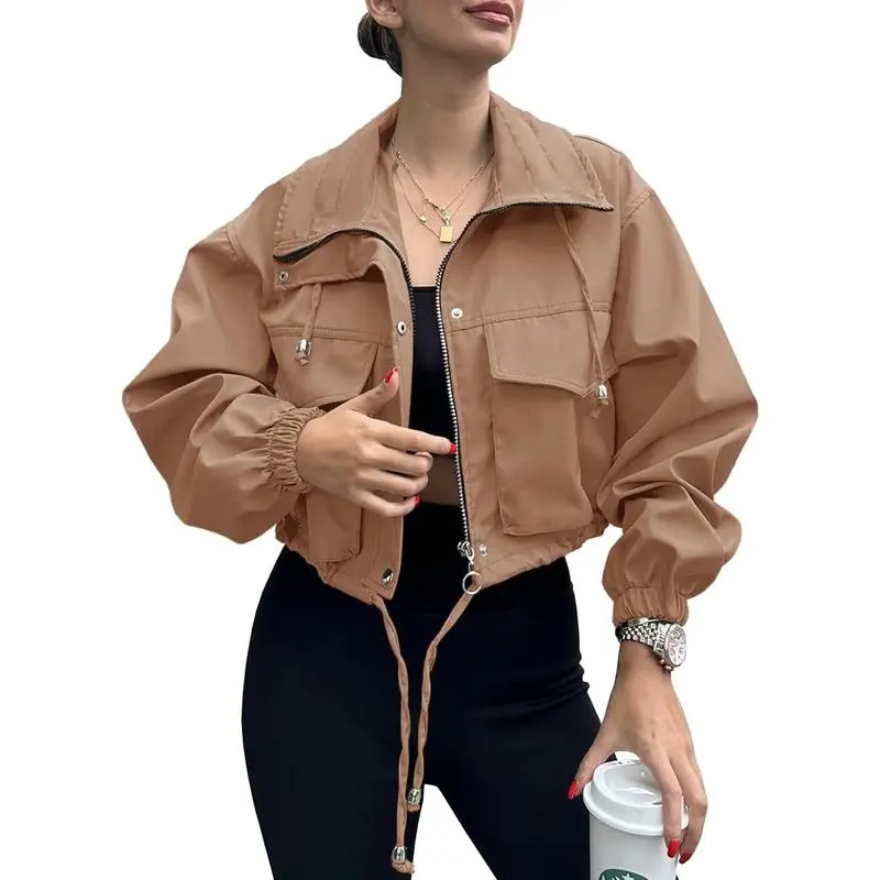 Women's Solid Zip Up Crop Jacket