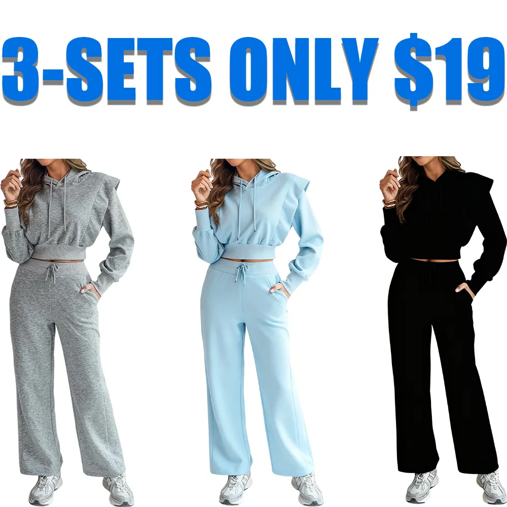 Hooded Long Sleeve Sweatshirt and Casual Wide Leg Sweatpants Set